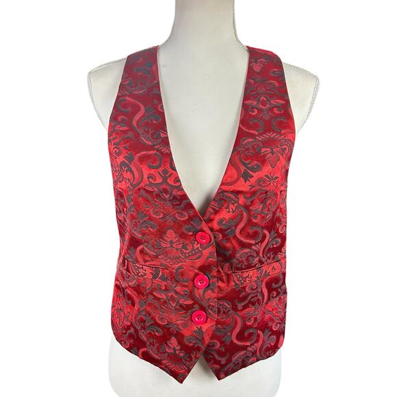 Design by Olivia Vest Women Size Large Red Jacquard Paisley 3 Button Waistcoat - Picture 1 of 12